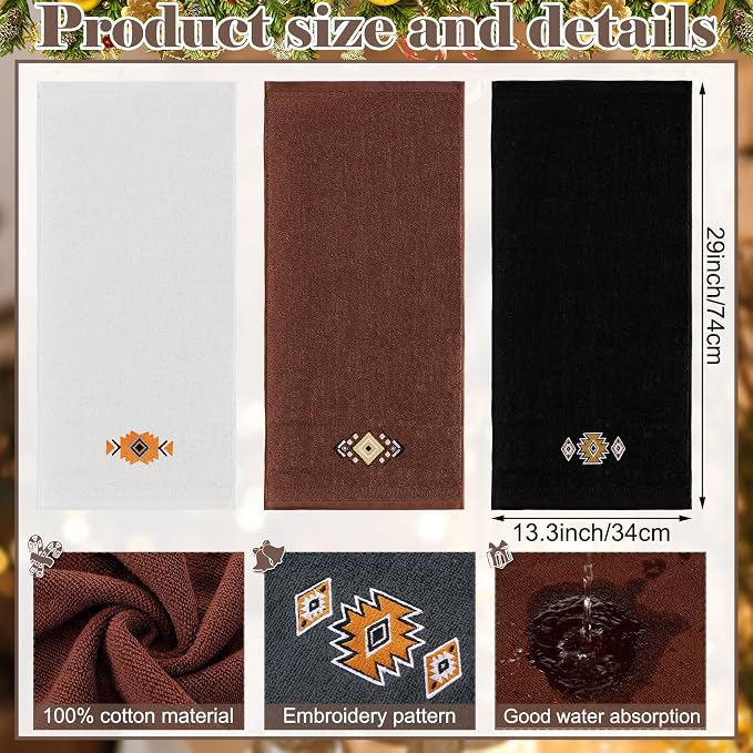 3 Pcs Western Aztec Hand Towels Southwestern Bathroom Decor | Embroidered - Image 2