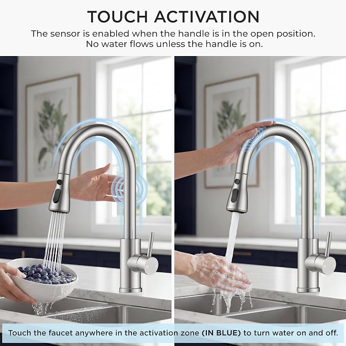 FORIOUS Touch Activated Kitchen Faucets Pull Down Sprayer, Brushed Nickel | - Image 3
