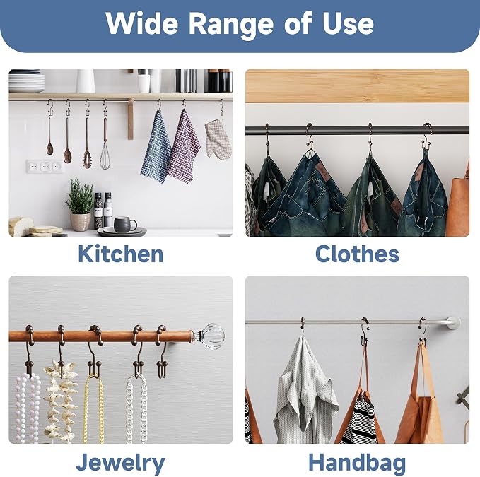 Titanker Shower Curtain Hooks Rings, Rust-Resistant Metal Double Glide Shower - Image 5