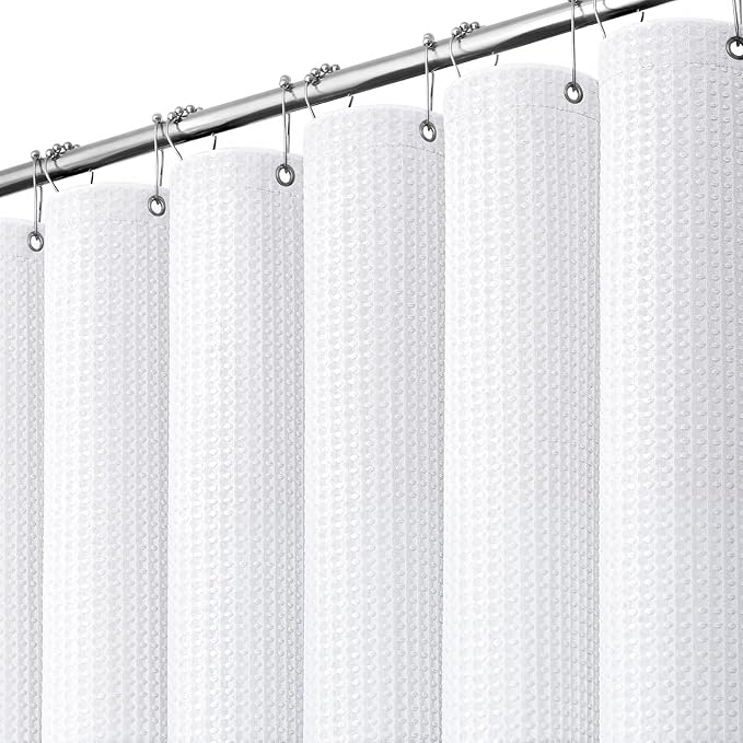 Dynamene Extra Long Waffle Shower Curtain 256 GSM Fabric 72x90 White by Dynamene
