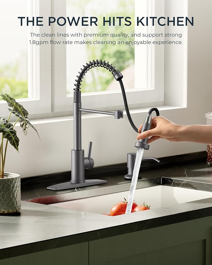 FORIOUS Kitchen Sink Faucet, Pull Down Sprayer, Classic High Arc, Single Handle - Image 4