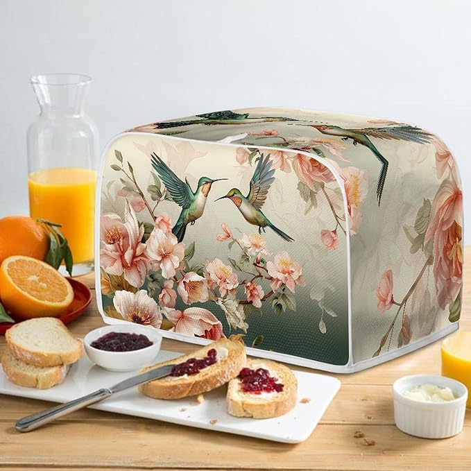 Hummingbird Flower Print 2 Slice Toaster Cover Dustproof Fingerprint Protectors Kitchen Accessories Decor