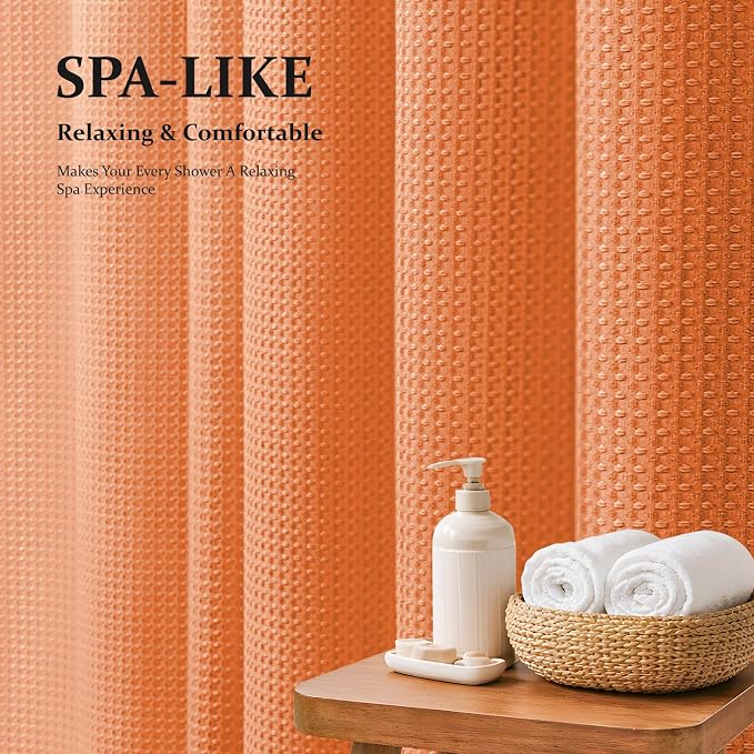 Dynamene Stall Waffle Shower Curtain 256GSM Heavy Fabric 54x78 Burnt Orange - Image 3