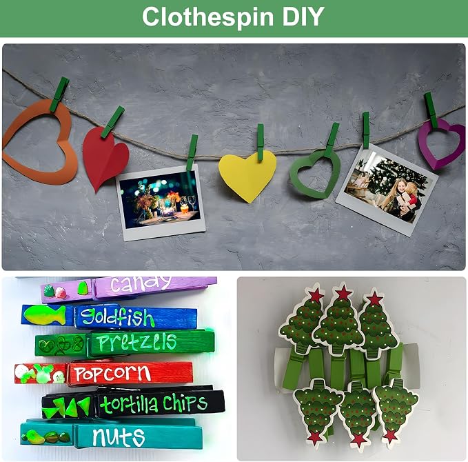 Colored Clothes pins 2.9inch 50PCS Green, Colorful ClothesPins Wooden Clips - Image 3