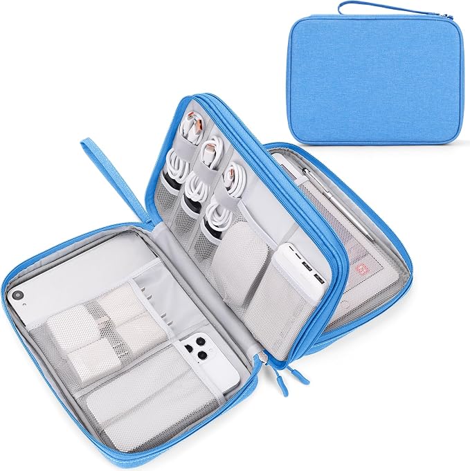 FYY Electronic Organizer, Travel Tech Pouch Bag, Extra Large, Cyan | Wrist Strap by FYY