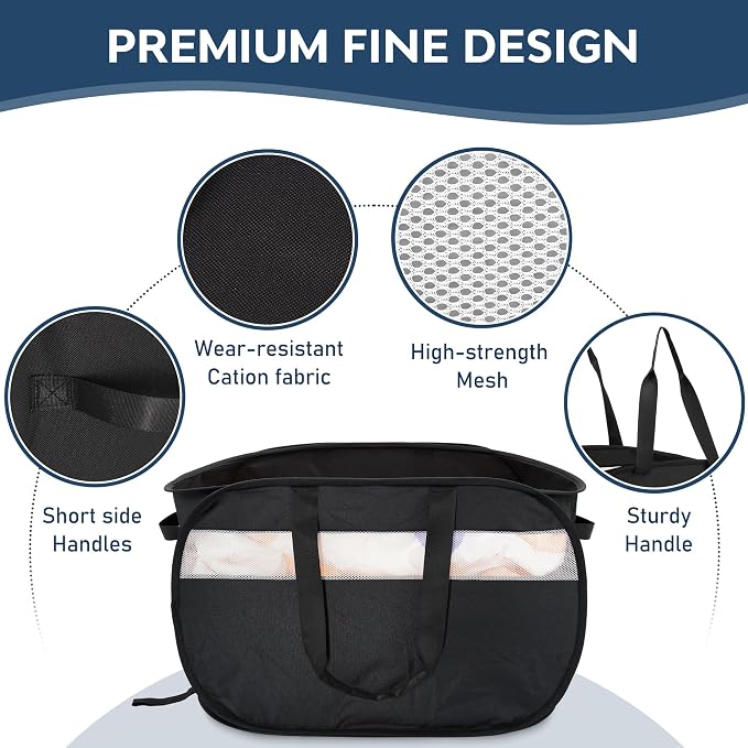 100L Collapsible Laundry Baskets, Foldable Dual Handle Laundry Hamper Black | - Image 4