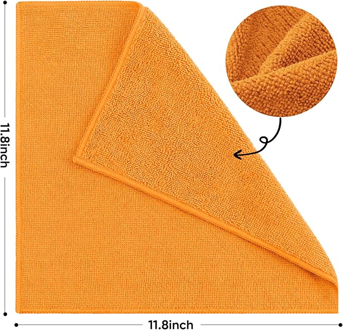 TEAWOO 10 PCS Orange Microfiber Cleaning Cloths, Car Towels, Kitchen Towels - Image 2