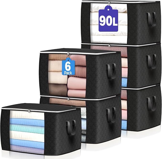 90L Large Storage Bags, 6 Pack Clothes Storage Bins Closet Organizers | by BuddingJoy-BuildaJoyfulLifeforYou