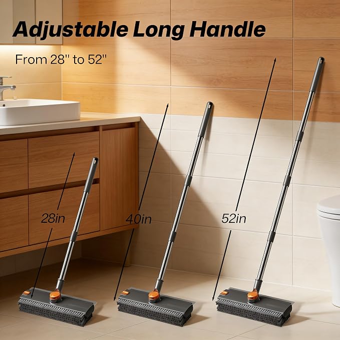 3-in-1 Floor Scrub Brush with Long Handle, Scrape and Heavy-Duty Stiff Bristle - Image 3