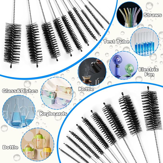 Ixiaoyoo 11 Pcs Cleaning Brushes Set, 8 Inch + 60 Inch Cleaner Brushes | Black - Image 4