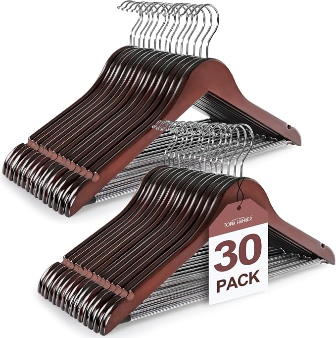TOPIA HANGER Wooden Coat Hangers 30 Pack, Cherry Wood Suit Hangers by TOPIAHANGER