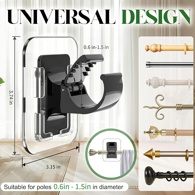 Detachable Adhesive Curtain Rod Holder-20LB, No Drill Curtain Rod Brackets | - Image 2