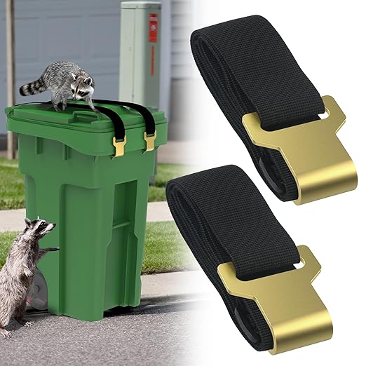 2 Pcs Trash Can Locks for Animals,Garbage Can Lid Locks with Metal Claw,Adjustable Garbage Straps Clips Outdoor for Keep Out Raccoon,Bear - Black