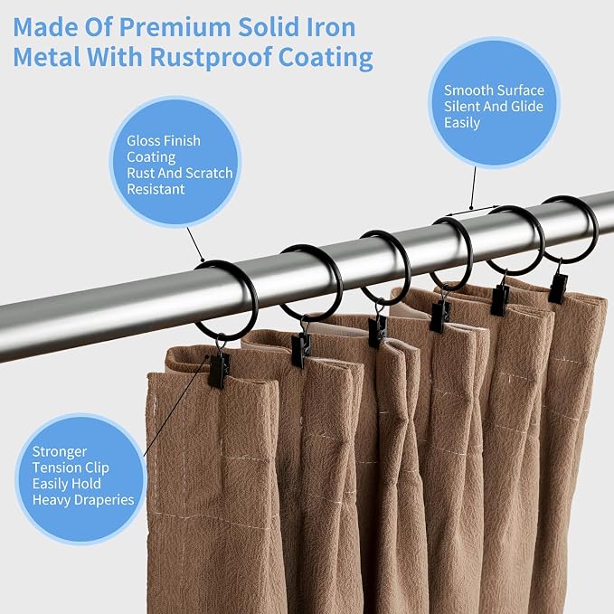 Curtain Rings with Clips, 44 Pack Metal Drapery Rings with Clips Hooks Hangers - Image 5
