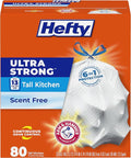 Hefty Ultra Strong 13 Gal Kitchen Trash Bags, 80ct | 13G Tall White Trash Bags by Hefty