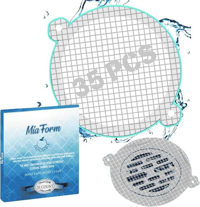 35 Pack Hair Catcher Shower Drain Disposable Mesh Stickers by FacialSpongeHairCatcherPortionControlContainerandMore