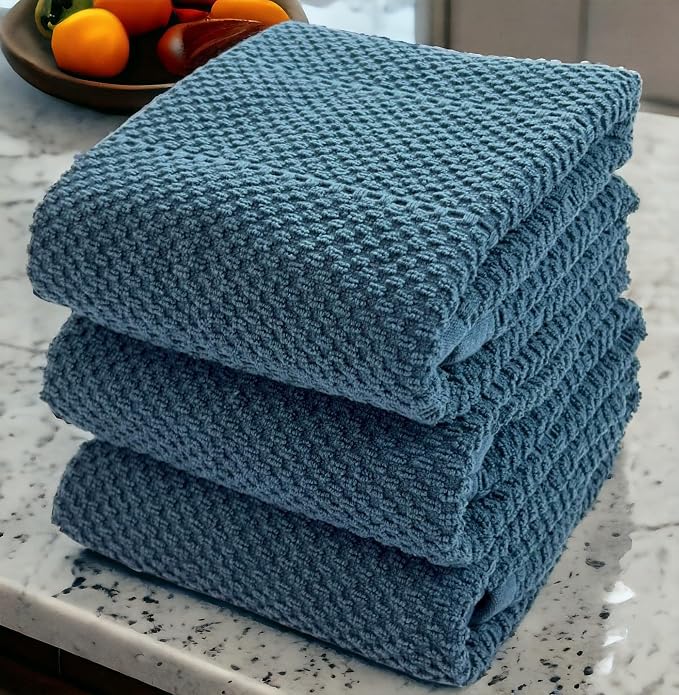 Teal Dark Blue Kitchen Hand Dish Towels, 100% Cotton - Image 7