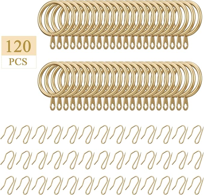 Hotop 60 Pcs 0.98 Inch Curtain Ring and 60 Pcs Pin Hook, Champagne Gold | Metal - Image 3
