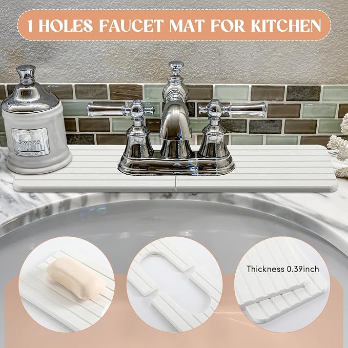 Teenyyou an Oval Hole White Faucet Mat Kitchen Sink 17.32" x 4.6" | Bathroom - Image 5
