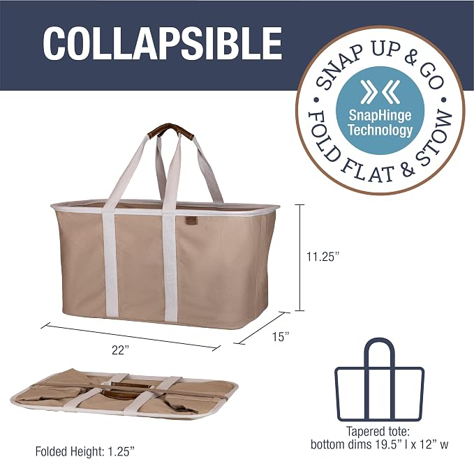 CleverMade Collapsible Laundry Tote LUXE, 50L Carry-All Tote, 2 Pack - Image 2