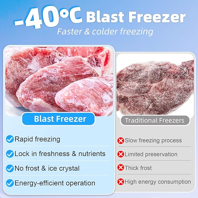 Commercial Blast Chiller 10 Trays, Shock Freezing Blast Chiller & Freezer Heavy Duty, Flash Freezer for Ice Cream, Seafood, Desserts, Meat-Lowest Temperature -40°C