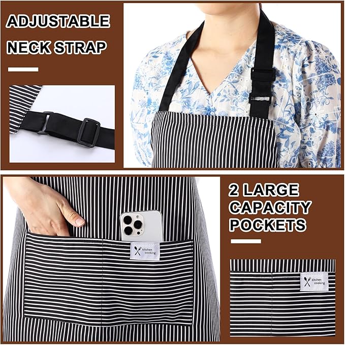 Janmercy 24 Pcs Aprons for Women Men with 2 Pockets Linen Cooking Kitchen Apron Adjustable Bib Chef Apron Bulk Aprons Unisex