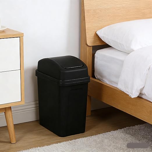 1.8 Gallon Swing Top Trash Can, Small Swing Garbage Can, Black