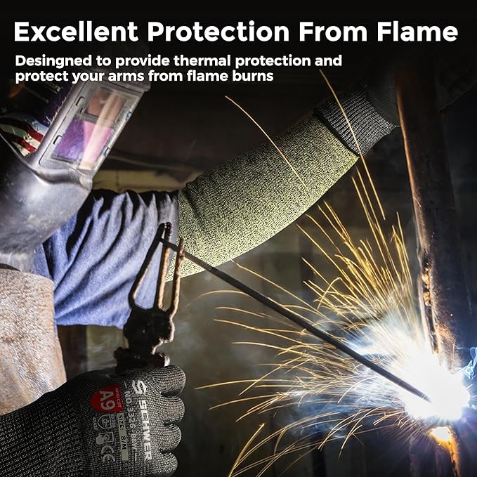 Schwer 2 Pairs CORE Arm Protection Sleeves S081, ANSI A5 Cut Resistant Sleeves with Thumbhole, Non-PFAS Flame Resistant Welding Sleeve for Work Kitchen, Farmer Sleeve for Gardening Arm Guards
