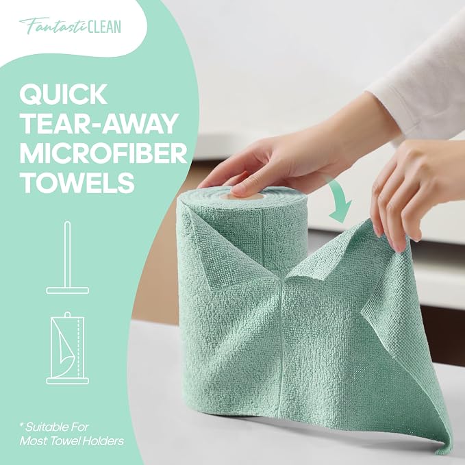 Fantasticlean Microfiber Cleaning Cloth Roll, 60 Pack, Mint Green - Image 2