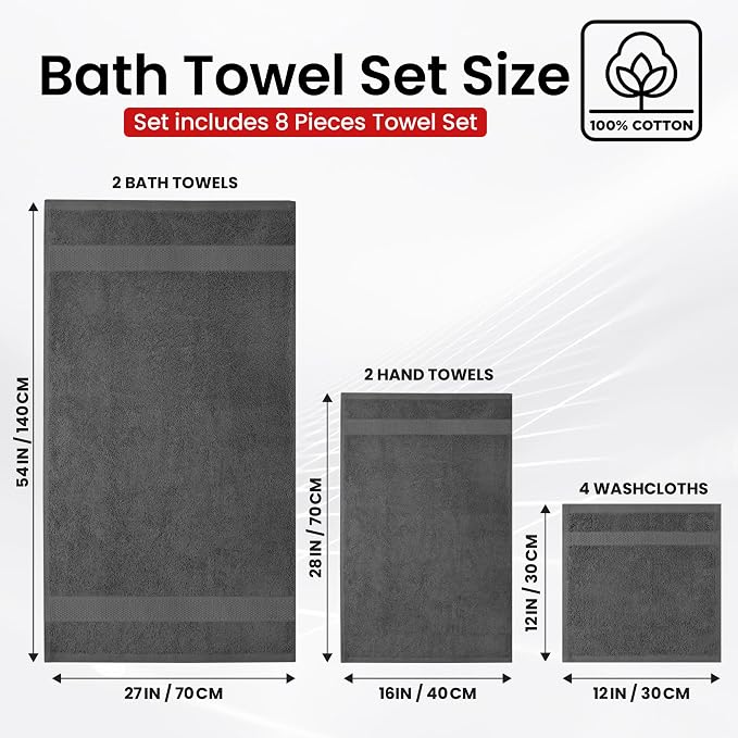 Infinitee Xclusives 100% Cotton Bath Towel Set – 8 Piece Bathroom Towel Set | – - Image 3