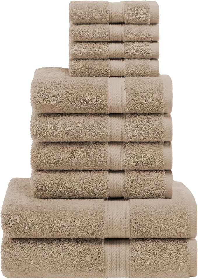 Superior Egyptian Cotton Ultra Plush & Absorbent, 10 Piece Set, Latte | Quick by SUPERIOR