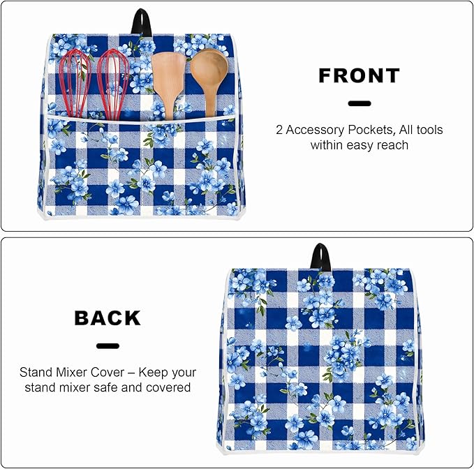 Stand mixer cover with handle and storage bag, reusable and washable, stylish retro floral design, keeps kitchen countertops clean and tidy (fits 6-8 quart mixers).