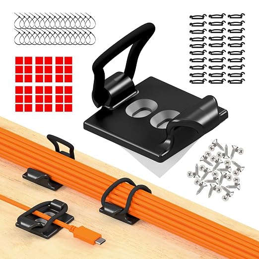 30-Pack Adjustable Elastic Self-Adhesive Cable Tidy Clips, Cable Management by CableGenie