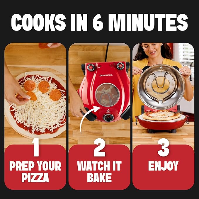 PIEZANO Crispy Crust Pizza Oven by Granitestone – 12 Inch Electric Pizza Oven Indoor Countertop Maker with Ceramic Stone Heats up to 800˚F for Delicious Stone Baked Pizzeria Style Pizza at Home