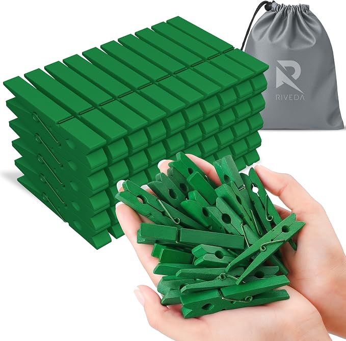 50pcs Colored Wooden Clothes Pins, Clothespins by RIVEDA