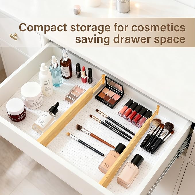 Adjustable Bamboo Drawer Dividers of 4, Expandable Organizers | Spring-Loaded - Image 7