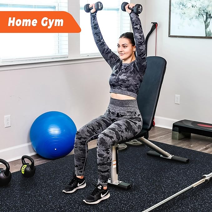 SUPERJARE 0.4'' Thick 24 Pcs 96 Sq Ft Rubber Top Exercise Equipment Mats, High Density EVA Foam Mats with Rubber Top, Interlocking Gym Flooring for Home Gym, Protective Workout Mat, Black/Blue