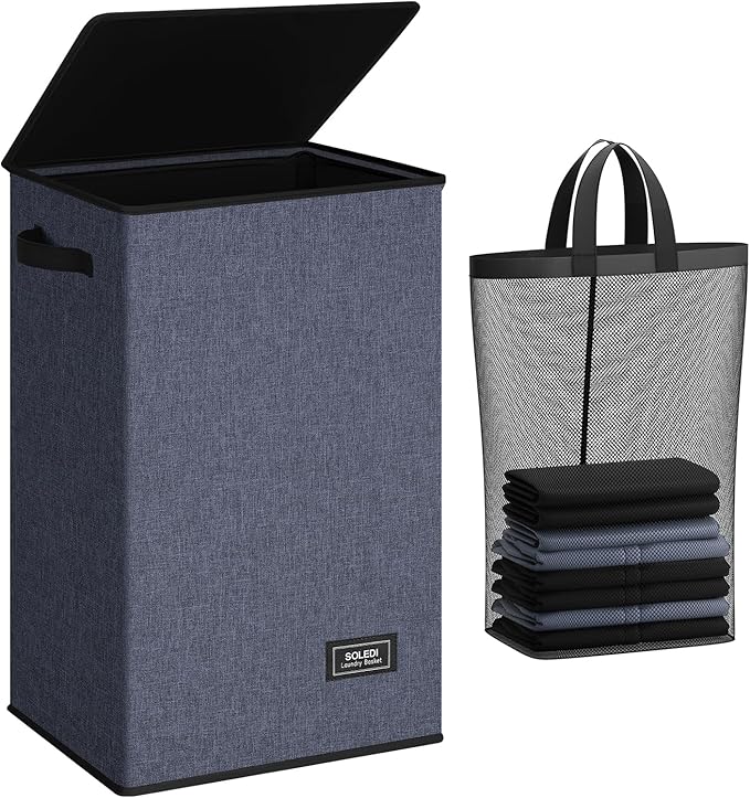 SOLEDI 90L Laundry Hamper with Lid, Large Collapsible Laundry Basket | Sturdy by SOLEDI