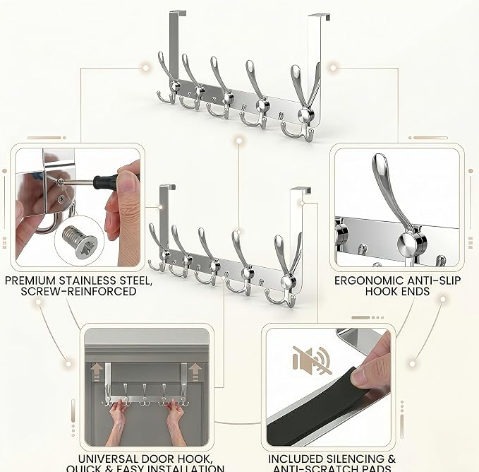 Over The Door Hooks, Heavy Duty Door Hanger - Image 3