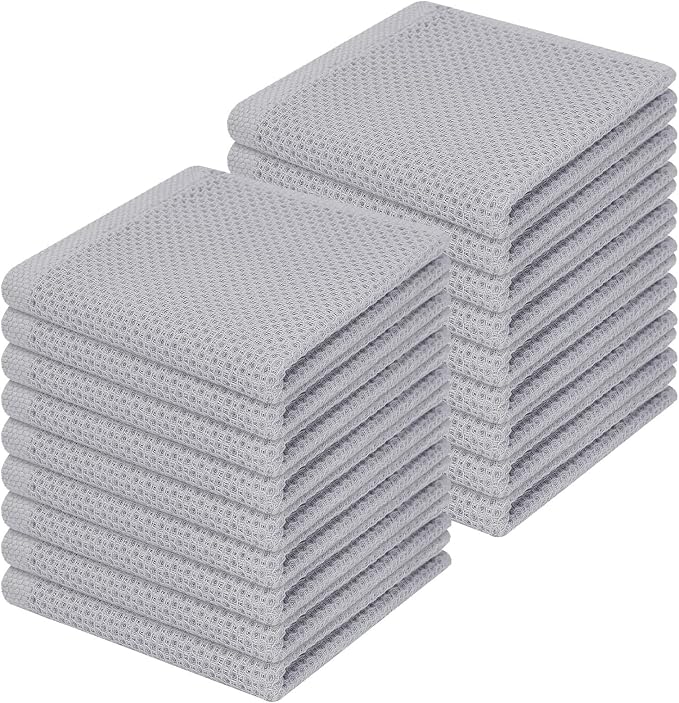 Homaxy 100% Cotton Waffle Weave Kitchen Dish Cloths 18-Pack, Light Gray | 12 x by Homaxy