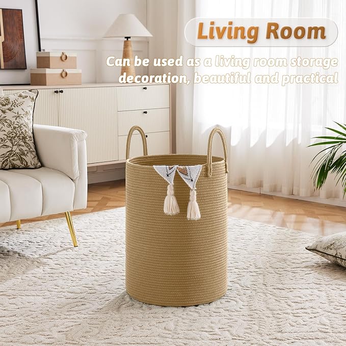Artfeel Laundry Basket, Woven Cotton Rope Laundry Hamper, 80L - Image 2