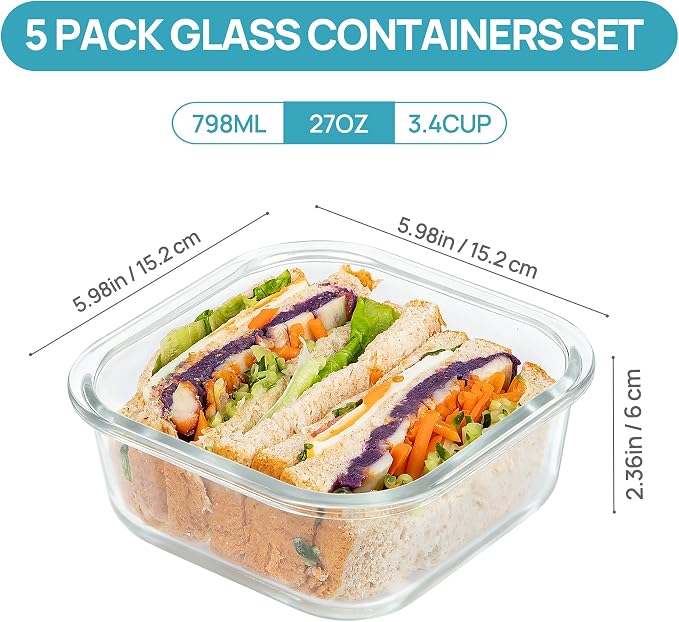 Vtopmart 5Pack 27oz Glass Food Storage Containers - Image 2