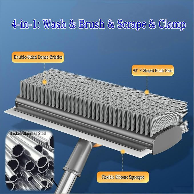 Floor Scrub Brush with Squeegee Long Handle 3 in 1 tub Brush 52'' 2026 Upgraded - Image 5