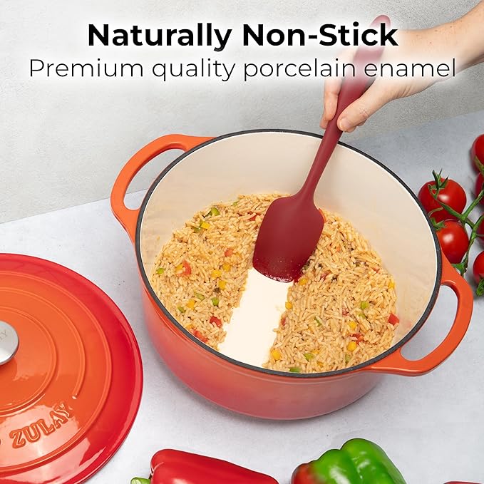 Zulay Kitchen 7.7 Quart Enameled Cast Iron Dutch Oven Pot with Lid – Premium Durability & Oven Safe up to 500°F – Heavy Duty Cookware Perfect for Bread Baking, Stews, Braising & Roasting – Orange