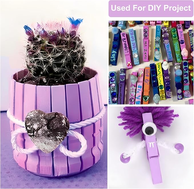 Colored Clothes pins 2.9inch 50PCS Purple, Colorful ClothesPins Wooden Clips - Image 6