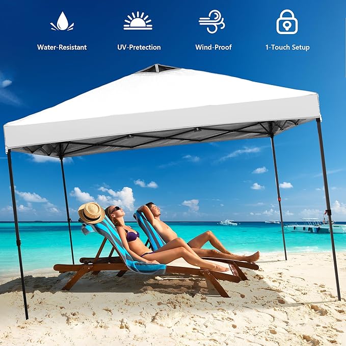 Saemoza 10x10 Pop Up Canopy Tent with One Push Setup, Portable Sun Shade Tent, Instant Easy Up Canopy with 4-Sidewalls & Handbag, Outdoor Fldable Gazebo with Vent Top, White.