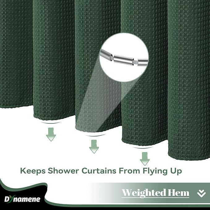 Dynamene Stall Waffle Shower Curtain 256 GSM Heavy Fabric 60x84 Dark Green - Image 5