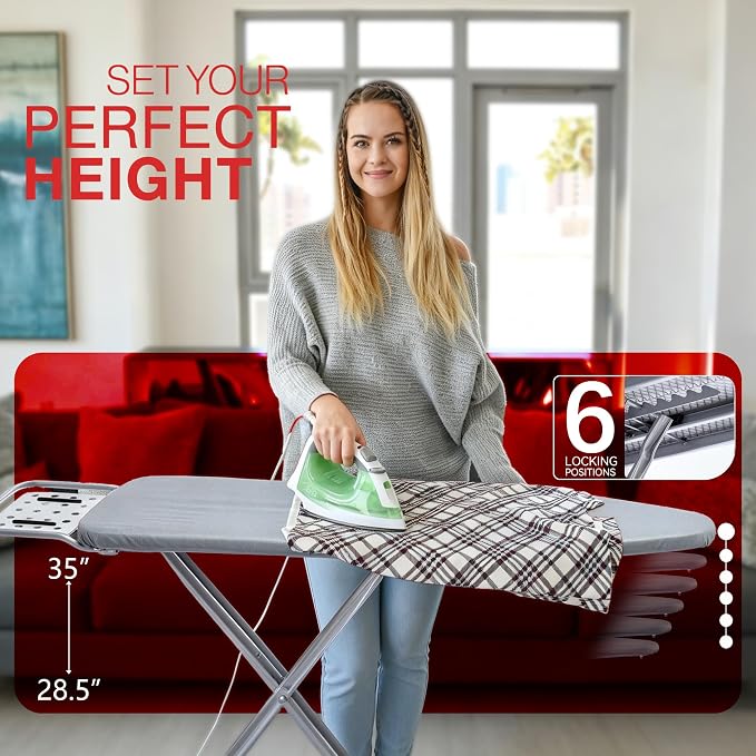 BKTD Full Size Ironing Board, Sturdy Frame, Heat Resistant Cover, Iron Rest - Image 4