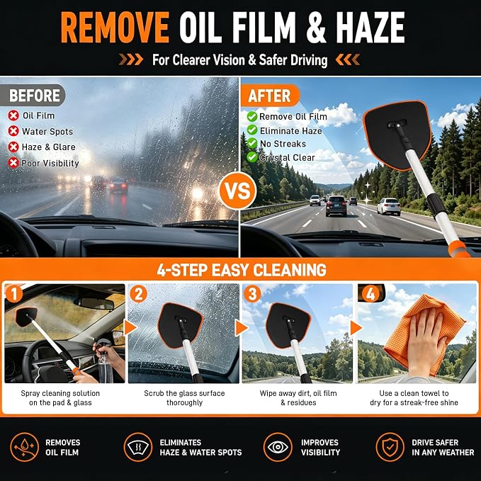 XINDELL Interior Windshield Cleaner Tool, Extendable Car Window Cleaning Kit - Image 4