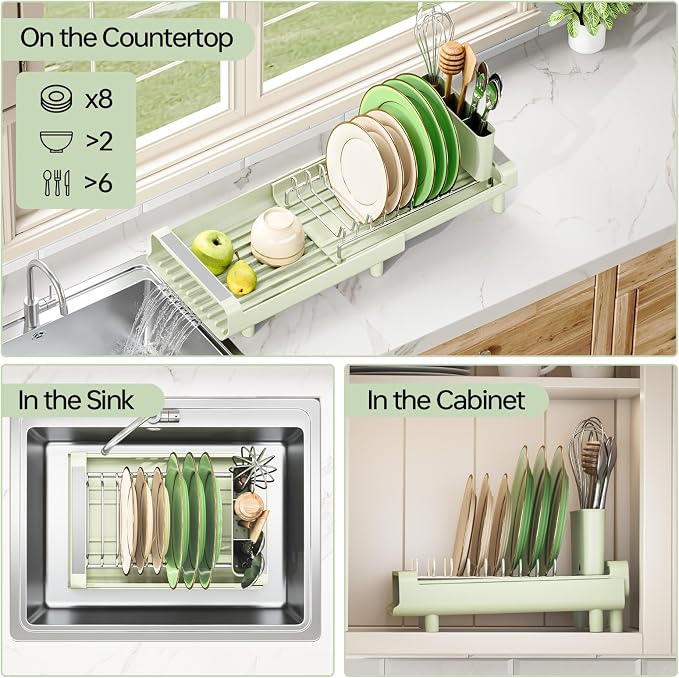 TOOLF Small Dish Drying Rack, Expandable and Space-Saving, Compact Design Fits - Image 3